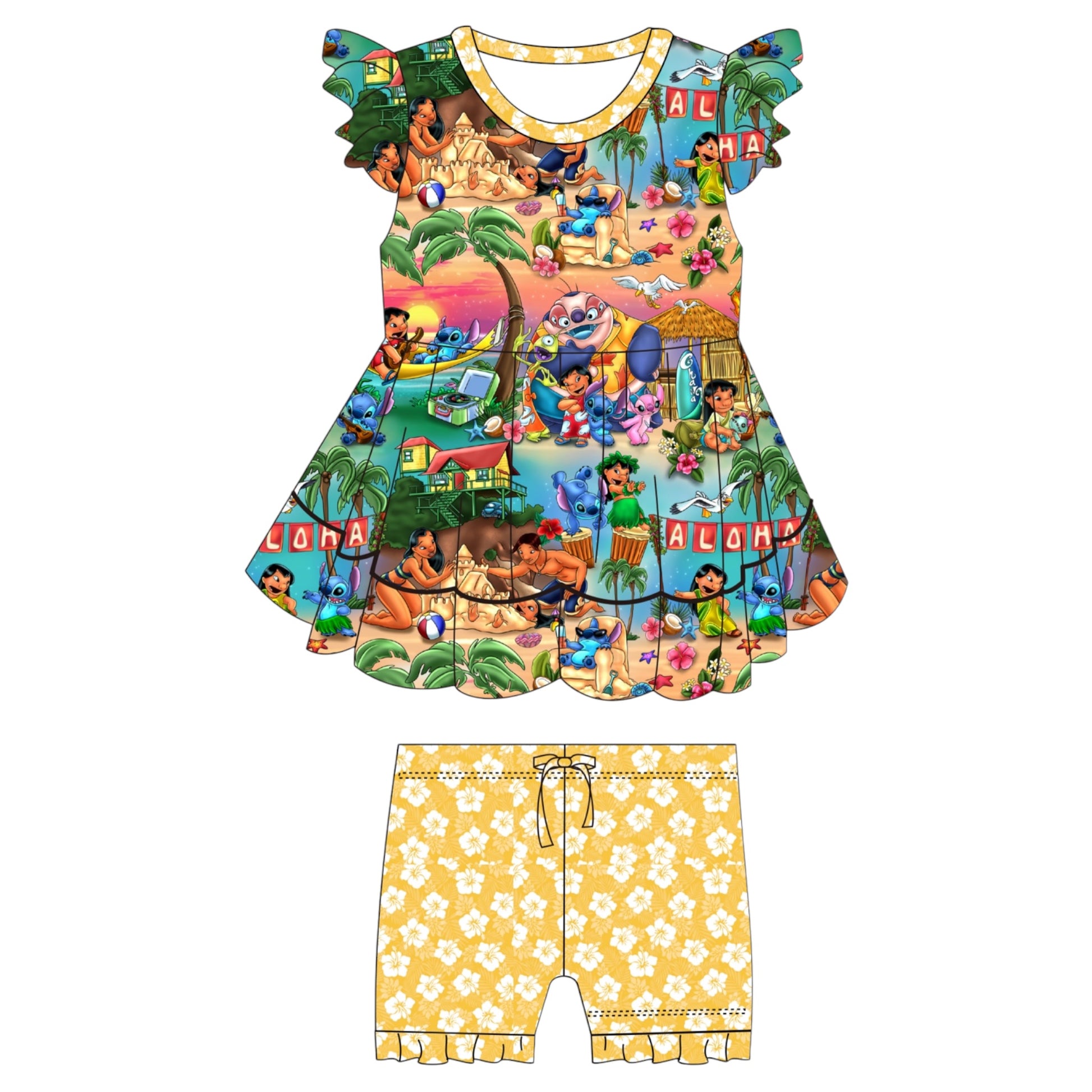 Stitch Island Oasis Ruffle Sleeve Peplum Set